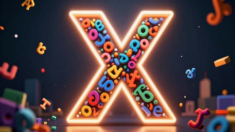 X estilizada brillante, diseño educativo dramático