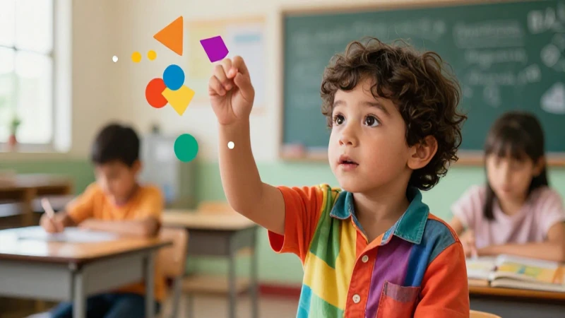 Niño explorando el lenguaje en vibrante aula mexicana