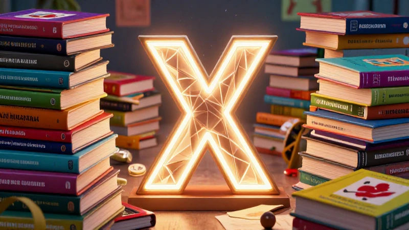 Letra X geométrica con libros de la NEM