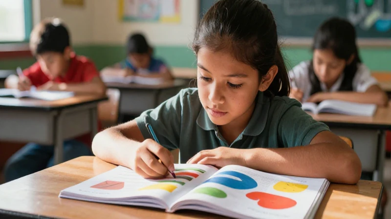 Estudiante concentrado en aula mexicana luminosa