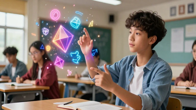 Estudiante interactúa con elementos abstractos geométricos