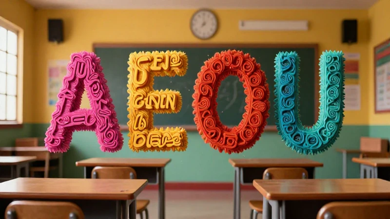 Aula mexicana moderna con vocales flotantes