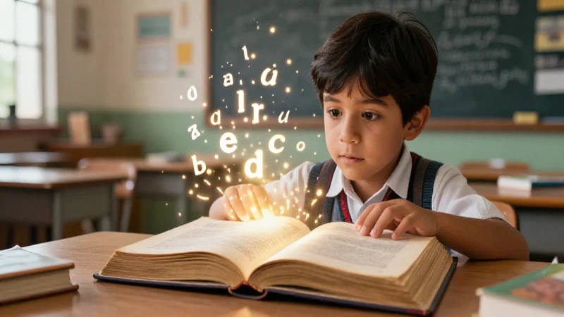 Niño curioso aprende en vibrante México con libro luminoso