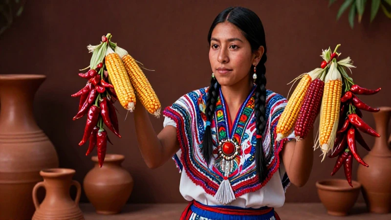 Maestra indígena presenta cosecha vibrante con cerámica tradicional