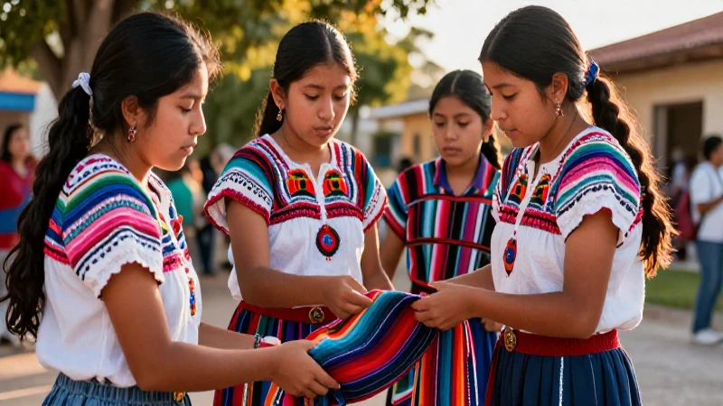 Estudiantes mexicanos en un textil Purépecha