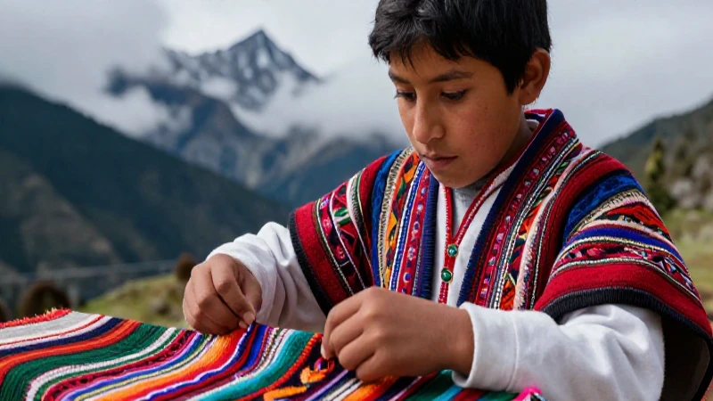 Joven aprende entre textiles andinos majestuosos