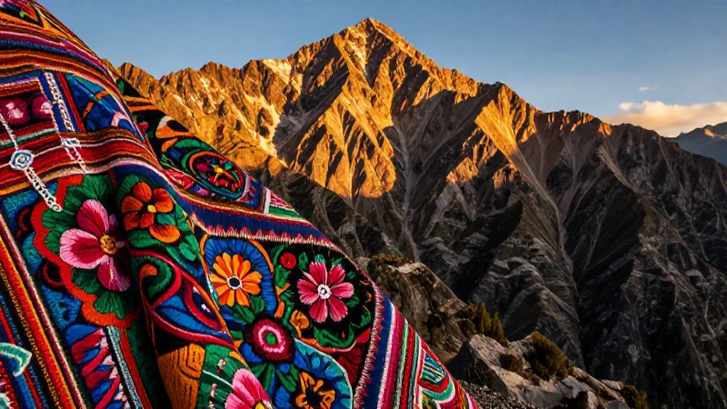 Majestuosos Andes con vibrantes textiles tradicionales