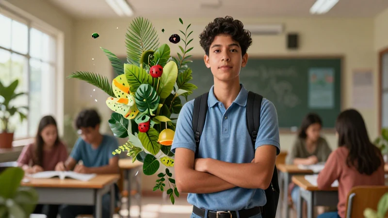 Estudiante mexicano dinámico en ambiente moderno de aprendizaje