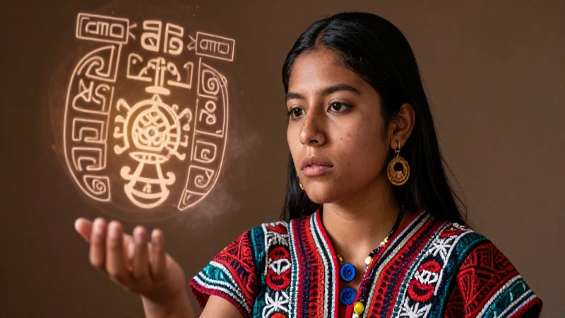 Joven mexicano con glifos ancestrales detallados
