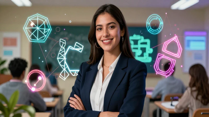 Joven mexicana brillante rodeada de estructuras lingüísticas