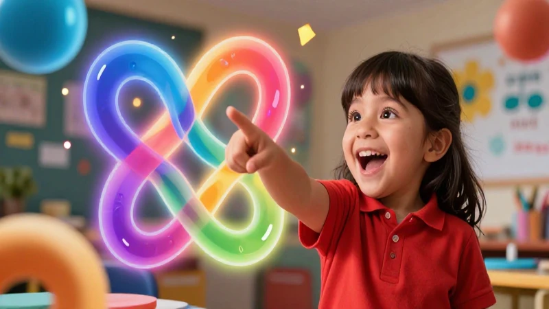 Palabras que riman: 100 Ejemplos Divertidos y Creativos 10 Niño alegre señala formas abstractas brillantes