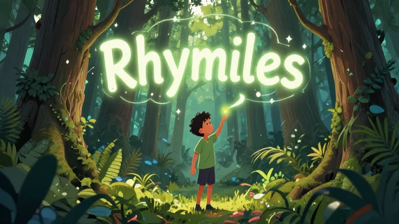 Rimas creativas en bosque, ilustración vibrante