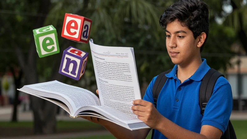 Estudiante aprende vocabulario en estilo educativo