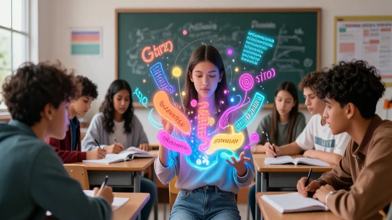 Palabras que Terminan en -ción: 100 Ejemplos Completos 4 Estudiante aprende gramática con conceptos abstractos