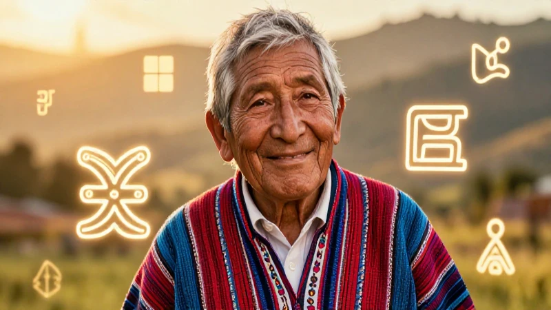 Anciano Xinca con vibrantes símbolos culturales