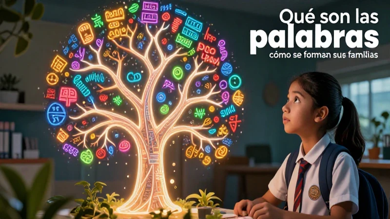 Qué son las palabras, cómo se forman y cuáles son sus familias 7 Ilustración etimológica con estudiante observando