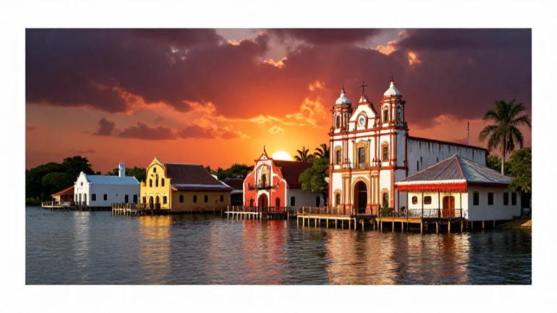 Palafito: Definición, historia y concepto explicados 3 Palafitos mexicanos bajo un dramático atardecer