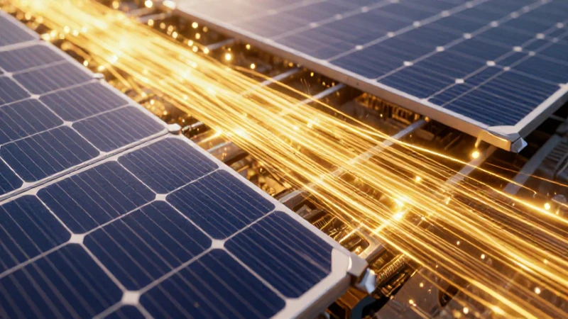 Pánel solar: concepto, invención, funcionamiento y usos 4 Estructura solar detallada con energía brillante y cinematográfica