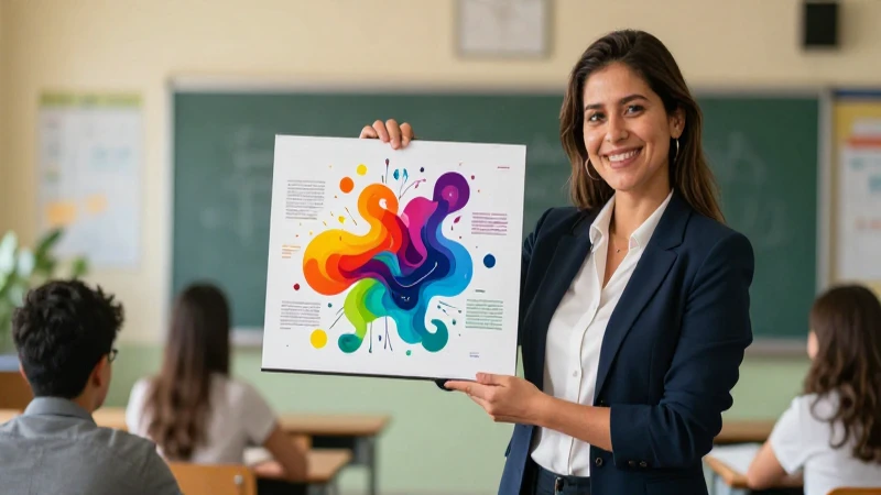 El papel clave de los docentes en la evaluación educativa 5 Profesora dinámica con visualización de datos vibrante