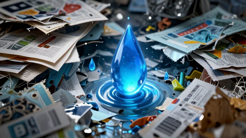Residuos reciclados bajo un aura energética azul