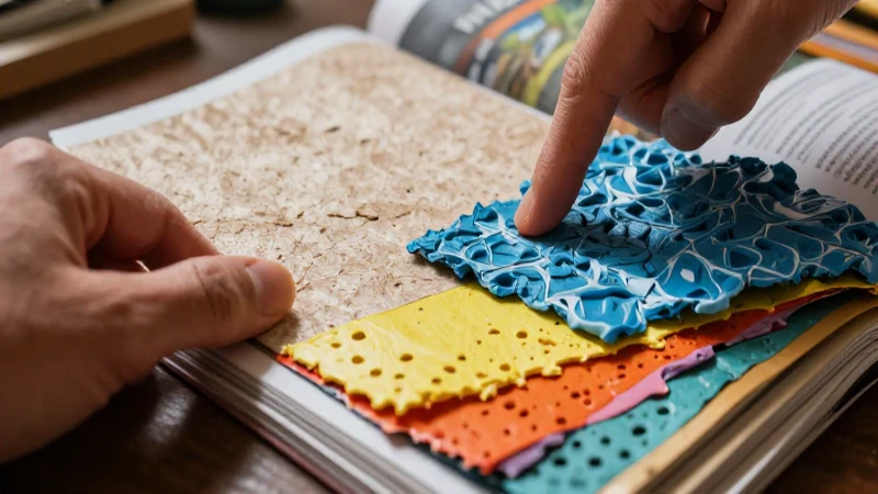 Manos comparando texturas de papel reciclado