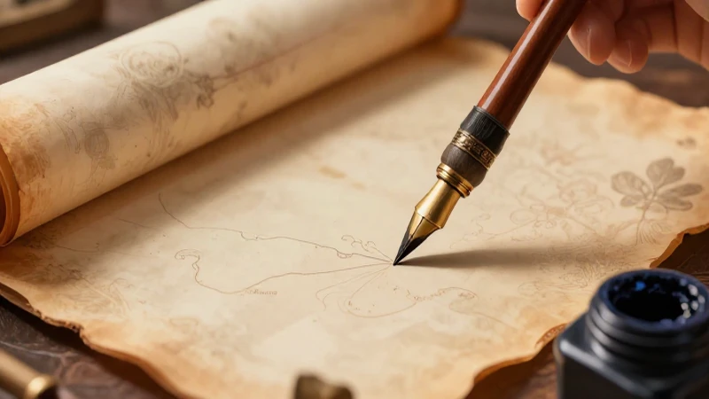 Papiro: Definición, concepto y su importancia histórica 4 Ilustración dramática de pergamino antiguo educativo