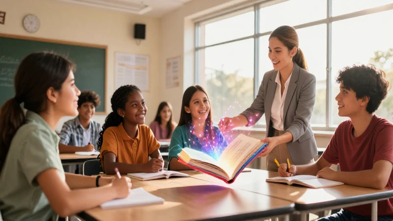 Estudiantes y maestro aprendiendo en aula mágica
