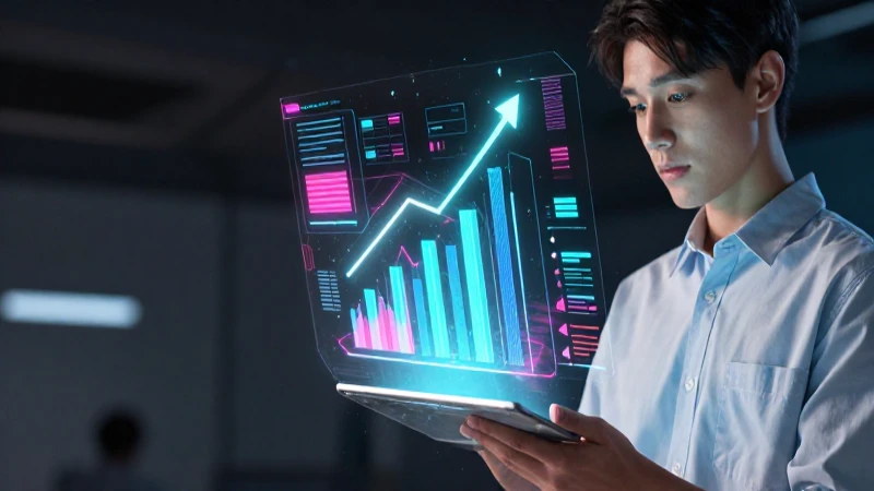 Educadora joven presenta datos holográficos dinámicos