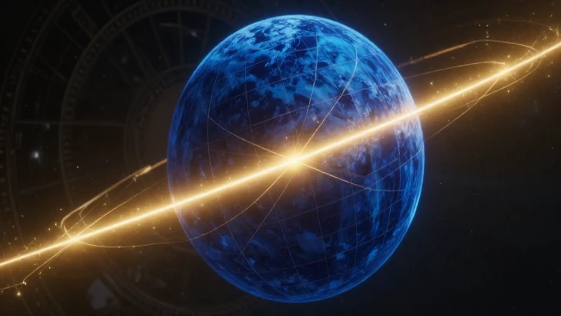 Esfera azul con patrón de meridianos dorados