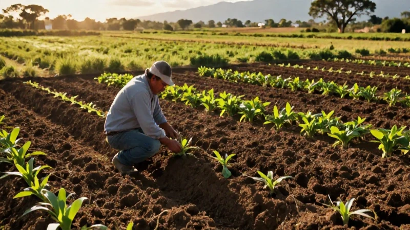 Agricultor observa campos sostenibles en el campo mexicano