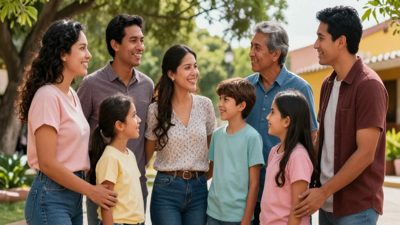 Parentesco: Definición, Concepto y Tipos Esenciales 5 Ilustración académica profesional de familia mexicana diversa
