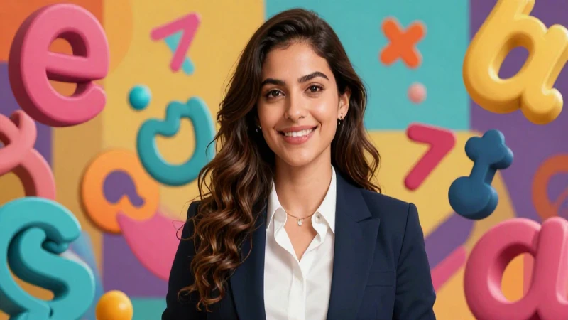 Educadora atractiva en estilo profesional vibrante