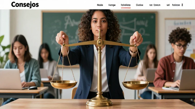 Mujer equilibrada en oficina moderna con balanza