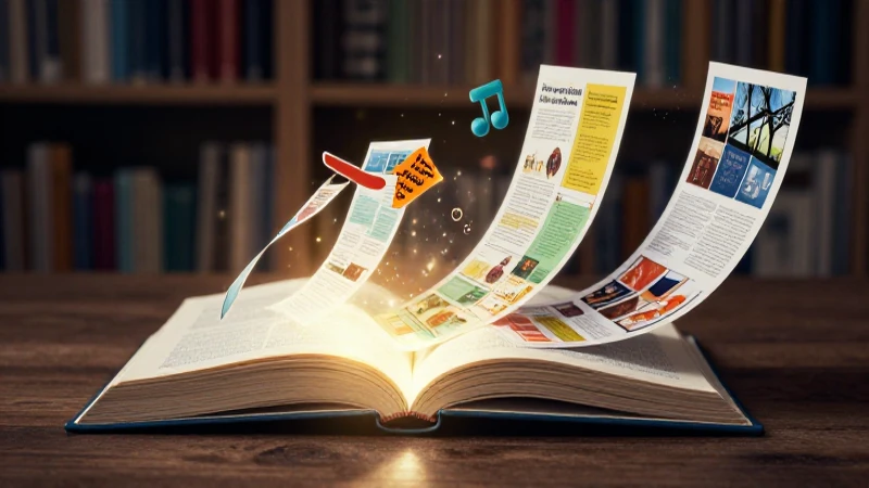 Ilustración de libro con múltiples historias