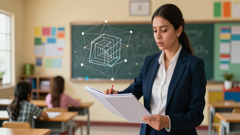 Educador moderno en entorno escolar mexicano