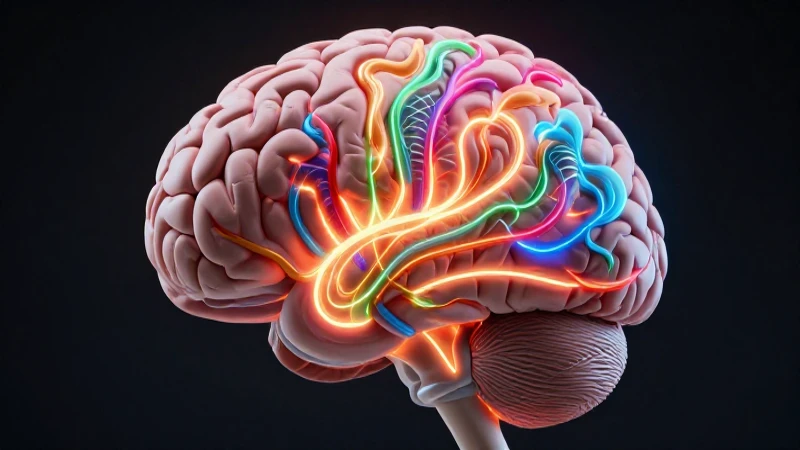 Cerebro 3D brillante mostrando vías neuronales