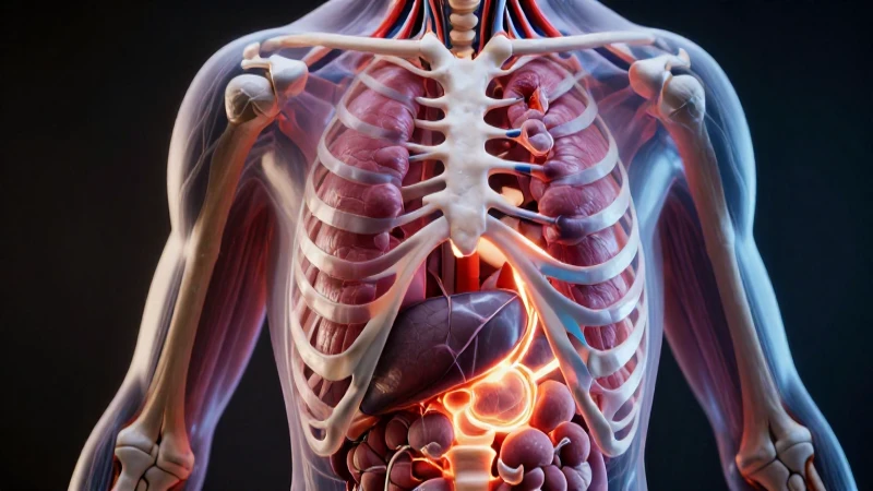 Torso humano detallado con órganos vitales brillantes