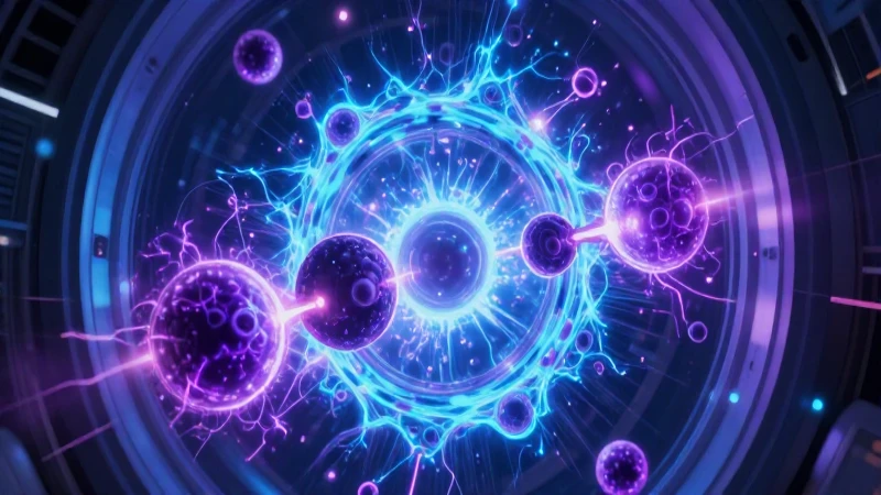 Partícula: Definición, Usos en Física y Lenguaje Coloquial 5 Colisión de partículas hiperrealista en vibrantes tonos azules y morados