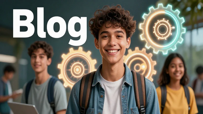 Estudiante sonriente con estética educativa moderna y vibrante