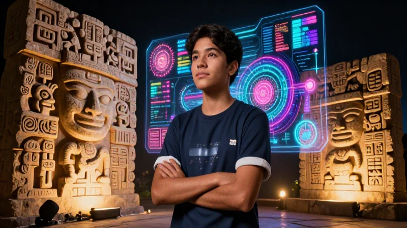 Pasado: Definición y Concepto del Tiempo Histórico 7 Estudiante mexicano frente a civilización maya