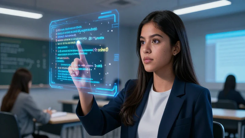 Estudiante programador con código holográfico