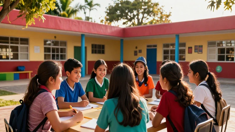 Patio: Definición, Características y Concepto de Patios 4 Vibrante escena escolar mexicana moderna