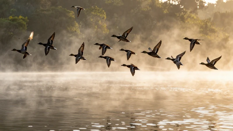 Pato: características, reproducción y qué comen los patos 5 Aves volando sobre lago mexicano en atardecer vibrante