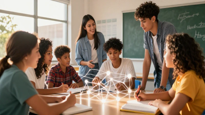 Estudiantes latinos colaboran en aula vibrante