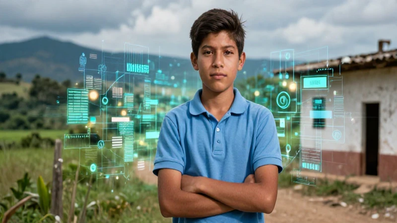 Estudiante mexicano con datos y paisaje