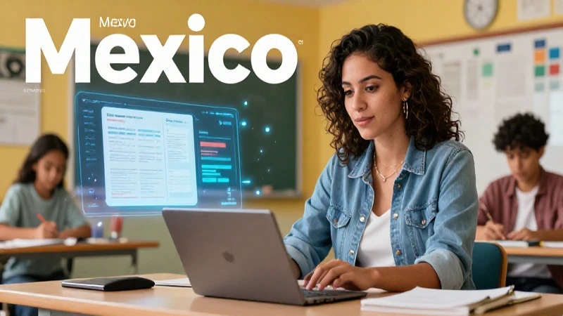Educador mexicano moderno con interfaz digital futurista