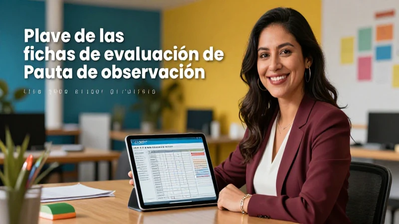 Profesora mexicana evaluando clases con tablet