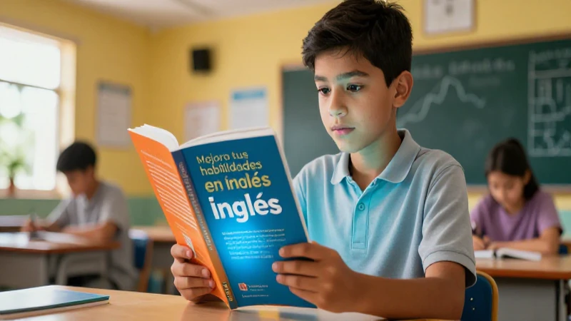 Estudiante mexicano estudia inglés con libros digitales