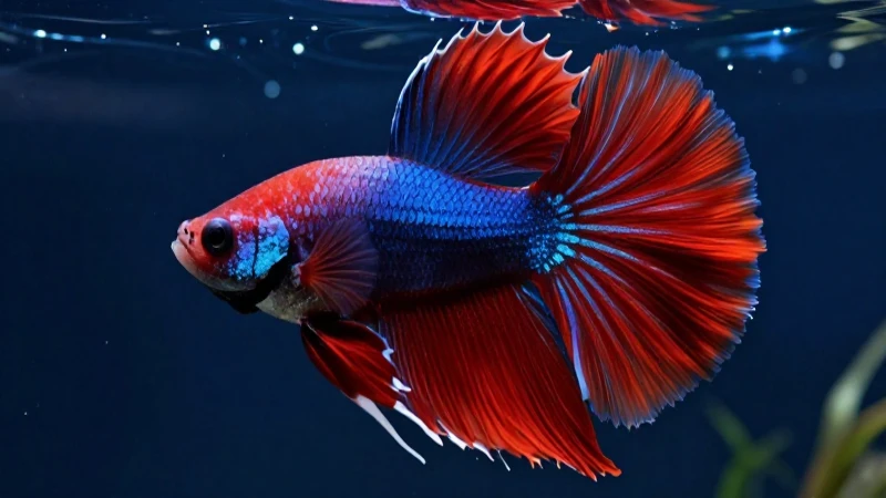 Pequejo Betta colorido con fondo vibrante
