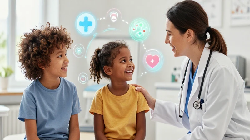 Ilustración profesional y educativa de un niño y pediatra